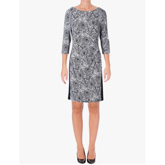 Lauren Ralph Lauren Chevron-Print Knee Length 3/4 Sleeve Sheath Dress NWT, 14 - Picture 1 of 12